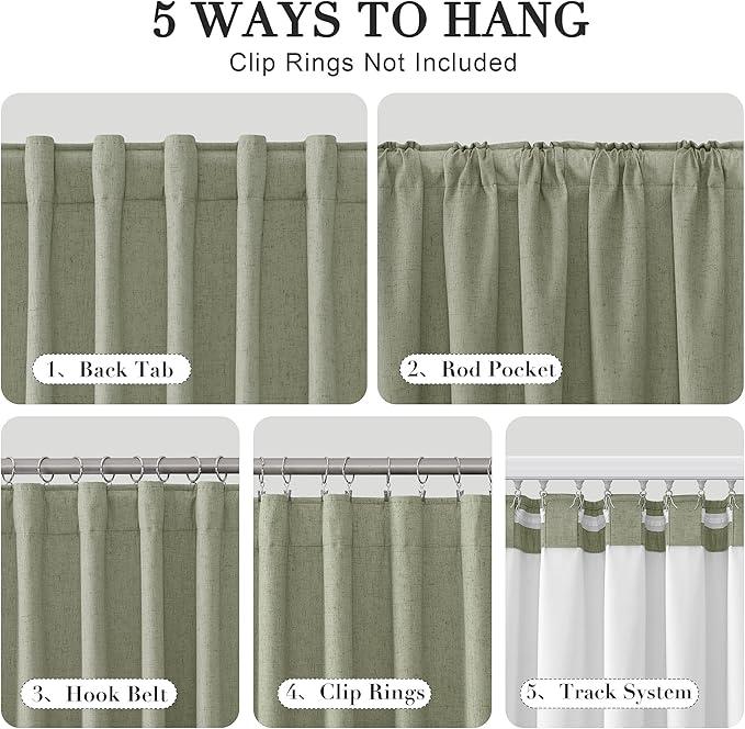 Joywell Linen 100% Blackout Curtains 120 Inches Length Long,Back Tab,Hook Belt,Thermal Insulated Pinch Pleated Solid Drapes for Bedroom with Hooks High Ceiling Length(2 Panels,52 x 120,Sage Green)
