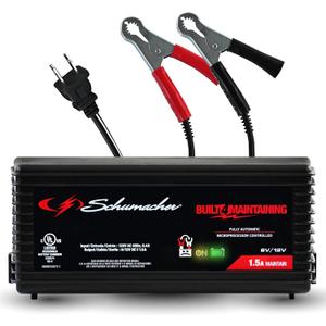 Schumacher Electric 1.5A Car Battery Charger and Maintainer, 3-in-1 Solution, for 6V/12V Power Sport, Automotive, and Marine Batteries, SC1355.