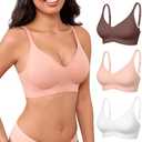 3 Womens Seamless Bras No Underwire Push Up Bras Comfort V Neck Padded Bra Wireless Bralette Basic Everyday Bra Multiple Pack, XL