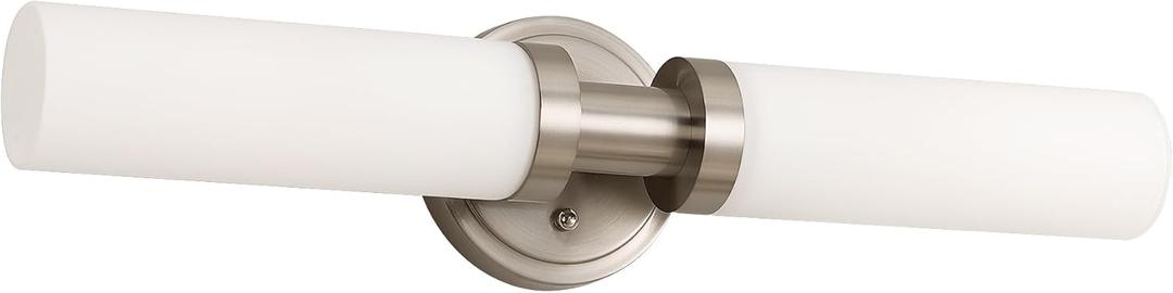 Brushed Nickel Bathroom Light Fixtures, 2-Light Vanity Lights W/White Glass Shade, Modern Sconces Wall Lighting for Mirror Kitchen Bedroom Hallway Living Room, E26 T10 Bulbs(Excluded)