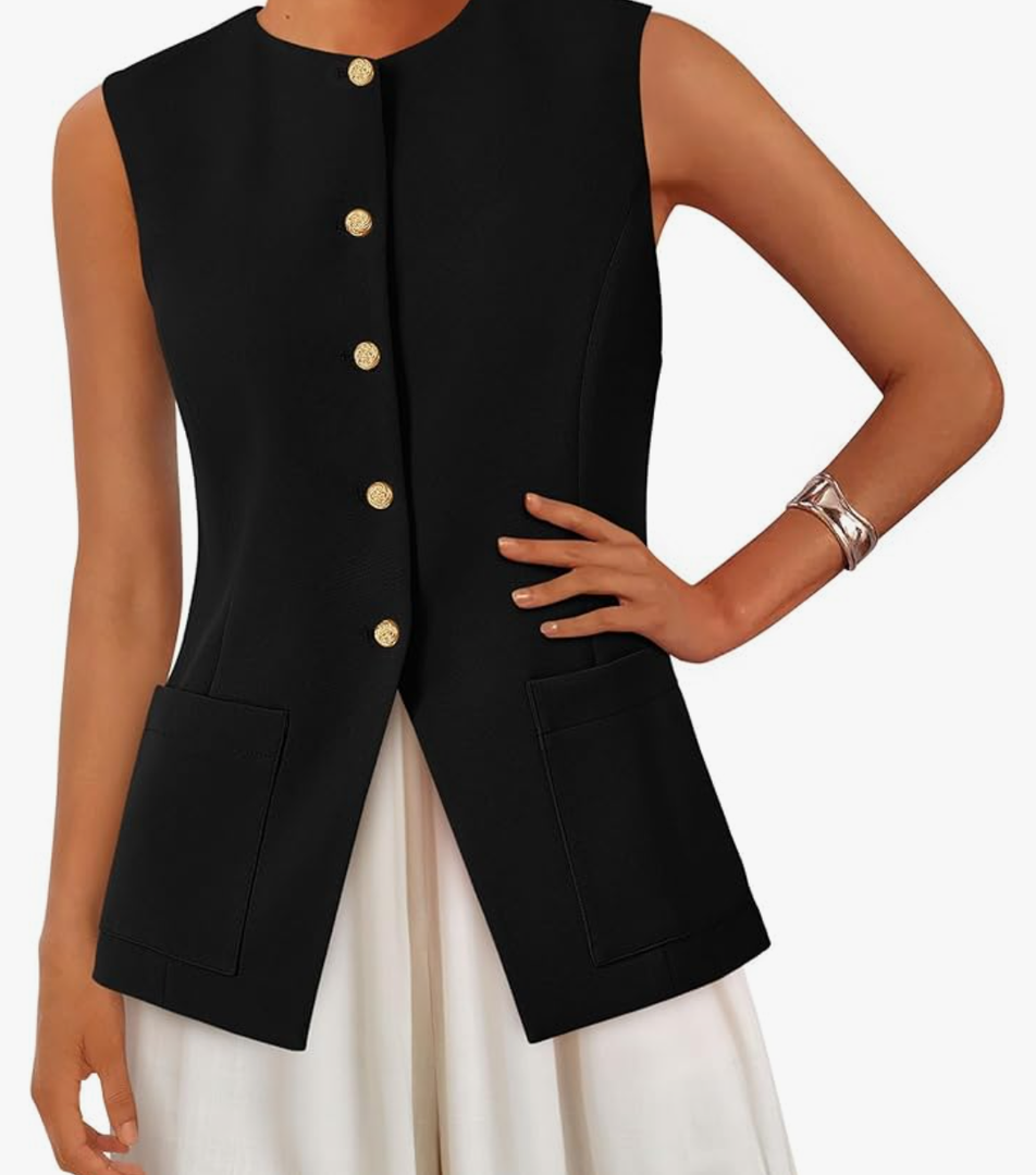PRETTYGARDEN Women's Sleeveless Blazer Vest Summer 2025 Trendy Button Down Business Suit Vest Tops Outerwear Waistcoat S