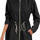 Fisoew Women's Zip Up Hoodie Sweatshirts Oversized Long Sleeve Casual Drawstring Waist Side Slit Tunic Tops (US, Alpha, Medium, Regular, Regular, Black)