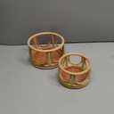 Set of 2 Small Boho Rattan Wicker Round Riser Plant Stand Indoor,Rustic Farmhouse Natural Wooden Circle Pedestal for Decor & Display, Tabletop, Office Decor (Round - 6" & 8")