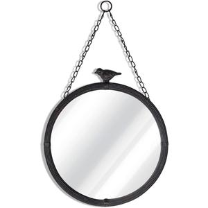 NIKKY HOME 11.2" Decorative Small Hanging Mirrors Vintage Rustic Round Metal Framed Wall Mounted Mirror Decor with Bird for Bathroom Living Room Office, Antiqued Black