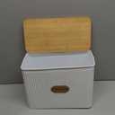 Extra Large Bread Box for Kitchen Countertop Corner Breadbox for Homemade Bread Metal White Vertical Stripe Pattern Embossed Storage Container Bin with Bamboo Lid Fits 2 Loaves of Bread