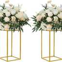 YALLOVE 2 Pack 15.75 Inch Gold Wedding Flower Stand Metal Vase Column Stand Geometric Centerpiece Vase for Home Party Wedding Decorations, Rectangular Flower Display Rack