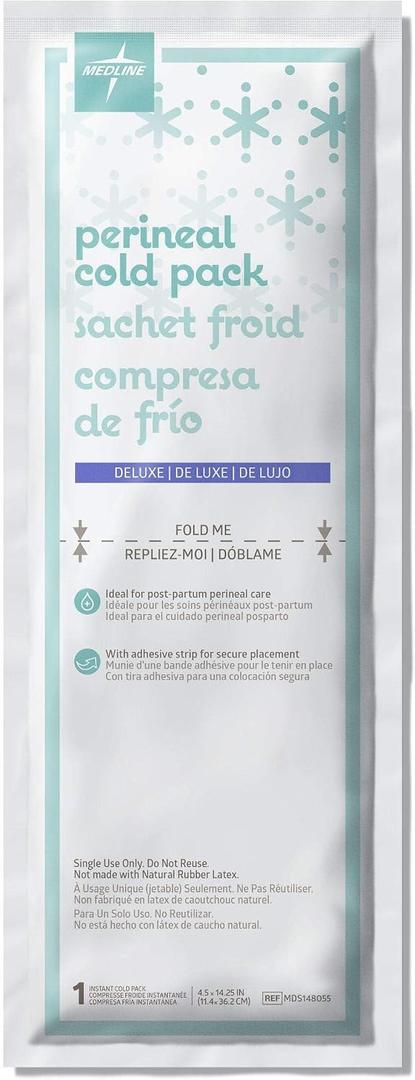 Medline Deluxe Perineal Cold Pack with Adhesive Strip, 4.5 Inches x 14.25 Inches, Soothes Postpartum Area, Regular Absorbency, Single Use, 1 Each