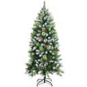 5ft Unlit Snowy Hinged Pencil Artificial Christmas Tree w/Red Berries