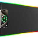 GIM PU Leather RGB Gaming Mouse Pad with 15W Magnetic Wireless Charging, 800x300x4mm LED Mouse Mat, 10 Light Modes, Non-Slip Rubber Base for PC MacBook Laptop (Carbon Black)