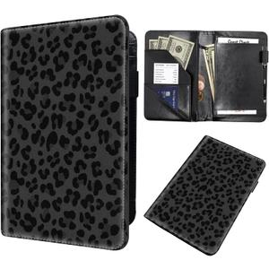 Server Books for Waitress,Waiter Book Server Organizer with Zipper Pocket,PU Leather Waitress & Waitstaff Book Wallet with Card Slot Guest Check Holder-Black Leopard Print
