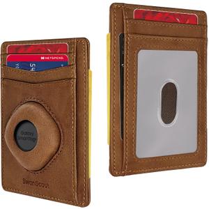 SwanScout Wallet for SmartTag & SmartTag+ Plus, Slim Wallet Version, RFID Blocking Genuine Leather Front Pocket Wallet With Gift Box (Not for Galaxy SmartTag2)