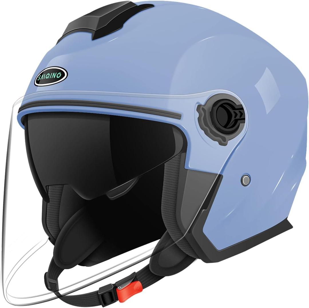 Motorcycle Double Visor Helmet,Adult Motorbike Bump Safety Helmet 3/4 Open Face Sun Shield Keep Warm Against Wind in Winter for Men and Women DOT Approved (Medium)