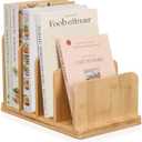 Cook Book Organizer,Bamboo Cookbook Stand for Kitchen Counter with 4-Slot,Sturdy Recipe Book Holder Stand for Convenient Cookbook Storage