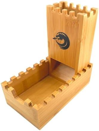 Hunmor Bamboo Dice Tower DND Dice Roller, Foldable Magnetic Die Roller Castle for Dungeons and Dragons, Board Game, D&D Tabletop Game and RPG Games