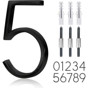 5" Stainless Steel Floating House Number, Metal Modern House Numbers, Mailbox Decor Number with Nail Kit, Coated Black, 911 Visibility Signage (5)