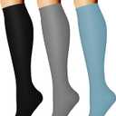 CHARMKING Compression Socks for Women & Men Circulation (3 Pairs) 15-20 mmHg is Best Support for Athletic Running Cycling (Small-Medium, 27 Black/Grey/Blue)