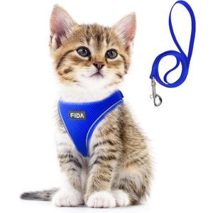 Fida Cat Harness and Leash Set for Walking Kitten and Puppy, Escape Proof Kitten Harness with Breathable Lightweight Soft Mesh, Adjustable Reflective Step-in Design for Kitten and Puppy.(XXXS, Blue) (XXXS (Neck:10.2"-11.4"; Girth:11.4"-12.6"))
