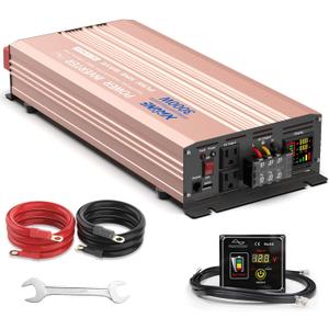 XWJNE Power Inverter 3500 Watt Pure Sine Wave 24V DC to 110V/120V AC 6000 Watt Peak with Remote Control and LED Display 2x2.4A USB Charging Ports & 3 AC Outlets Dual Cooling Fans Inverter