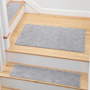MBIGM Non-Slip Carpet Stair Tread Mat 20" x 32" Landing Rug - Matching Mat Soft Plush Comfort Non-Skid Safety Rug Slip Resistant - Light Gray