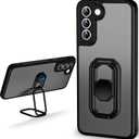 WINTONG for Galaxy S21 Case with Metal Stand, Matte Back Phone Case with Double Ring Holder Finger KickstandFoldable & Adjustable Shockproof Translucent Protective Cover - Frosted Black