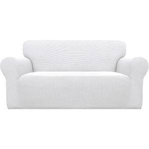 Easy-Going Stretch Loveseat Slipcover 1-Piece Sofa Cover Furniture Protector Couch Soft with Elastic Bottom for Kids Polyester Spandex Jacquard Fabric Small Checks (Loveseat, Snow White)