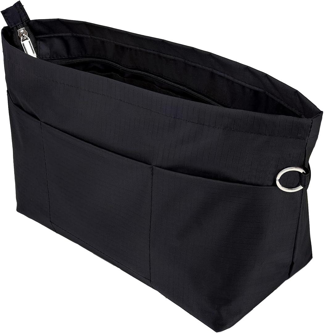 Handbag Tote Purse Organizer Insert Bag Liner Shaper Divider Zipper 11 Pockets Compartments Medium Black