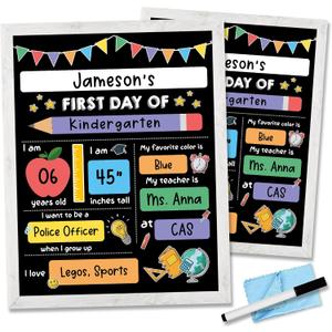 7 x DUNKMATE First Day of School Board Sign with Frame, Liquid Chalk Marker and Wipe Cloth - 14”x11” Double-Sided & Reusable Chalkboard - Back to School Wooden Board for Kindergarten Preschool