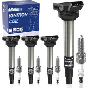 1PZ UFC-D8K Ignition Coil Pack UF596 and Iridium Spark Plugs 93501 Set of 4 Replacement for Toyota Prius Corolla Matrix V CT200H XD 1.8L L4 Compatible with 90919-02258