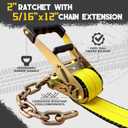 4PCs Towing Recovery Winch Strap w/RTJ Cluster Hook 2" x12', with 4PCs Ratchet Chain Tail, 10000LBS Recovery Towing Truck Straps, Towing Truck Car Trailer Winch Wrecker Tie Down Straps