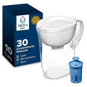 Brita Water Pitcher, Everyday Elite Filter, Removes 99% of Lead, Includes TFlter, 10-Cup Capacity, White