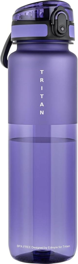 32oz Water Bottle with Chug Lid, Frosted & Clear Tritan BPA-Free, Leakproof, Wide Mouth, Portable Sports Water Bottle for Gym, Office, Travel, Outdoor (Purple)