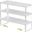 Expandable Adjustable Stackable Kitchen Organizer, Spice Rack,Metal Pantry Storage Shelves Racks,Counter Shelf for Cabinets, Countertop, Cupboard(3 Packs/Large/White) (10.24"D x 16.6"~26.5"W x 6.1"/7.5"H)