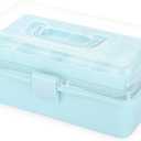 BTSKY 3-Layer Plastic Dividing Storage Box Craft Organizer and Storage with Adjustable Spacers Portable Handled Art Supply Organizer Multipurpose Home Utility Box for Medicine, Sewing(Blue)