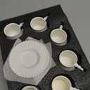 Hebaogugu Coffee Cup Set of 6 with Saucers, 3.5 OZ Ceramic Espresso Cups, Elegant Deco Turkish Coffee Cup Gift for Cappuccino, Latte, Cafe Mocha and Tea, Dishwasher & Microwave Safe (Pearl White)