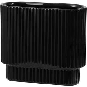 Black Ceramic Vase for Flowers, Decorative Boho Vase for Decor, Rectangle Vases for Tulips, Pampas Grass Vases for Living Room, Office, Mantel, Wedding, Dining Table, 7 Inches