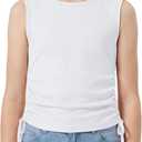 Girls Tank Tops: Round Neck Sleeveless Crop Tops Ribbed Knit Side Drawstring Dance Tops Size 7-14 Years