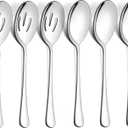 LIANYU 6 Pack Serving Spoons Set, Stainless Steel Large Slotted Spoons, Buffet Dinner Restaurant Serving Utensils, Catering Set for Party Banquet, 9.8 Inch (Silver)