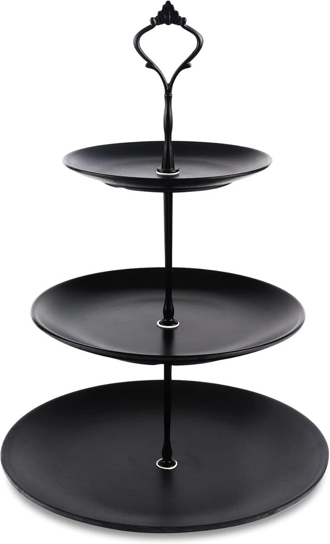 Lucky Will Black Tiered Dessert Serving Tray for Kid's Party Supplies Favors 3 Tier Cupcake Cake Stand for Birthday Tea Afternoon Halloween Christmas Candy Bar, Black