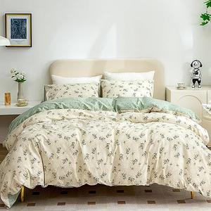 CottonLife Floral Duvet Cover Twin 100% Brushed Microfiber 3 Pieces Bedding Sets, Reversibl Chic Garden Style Floral Pattern Flower Twin Duvet Cover with Zipper Closure