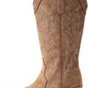 IUV Cowboy Boots For Women Western Cowgirl Boots with Chunky Heel Mid Calf Snip Toe Ideal for low insteps, 7