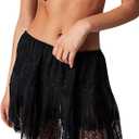 Women Lace Tiered Mini Skirt Elastic Pleated Floral Edge Lace Trim Half Slip Low Rise Frill Short Skirts Underskirt (X-Large, Black)