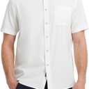 M MAELREG Mens Hawaiian Shirts Short Sleeve Button Down Tropical Beach Floral Solid Print Summer Vacation Mens Casual Shirts (White, XL)