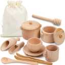 Hiceeden Set of 11 Wooden Sensory Bin Tools for Kids, Sensory Scoops and Tongs Toys with Bag, Waldorf Montessori Toys for Fine Motor Skill Learning