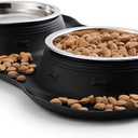 Hubulk Pet Dog Bowls 2 Stainless Steel Dog Bowl with No Spill Non-Skid Silicone Mat + Pet Food Scoop Water and Food Feeder Bowls for Feeding Small Medium Large Dogs Cats Puppies (S, Black)