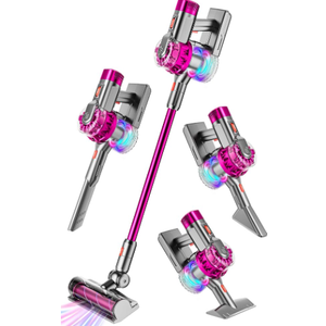 4-in-1 Kids Toy Vacuum That Works, Toddler Pretend Play Cleaning Set with Real Suction, Toys Working Cleaner Birthday Idea for 3 4 5 6 7+ Year Girl Boy (Rose Red)  