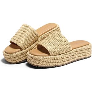 Coutgo Womens Platform Sandals Raffia Espadrilles Slip on Open Toe Cute Boho Summer Beach Slide Sandals