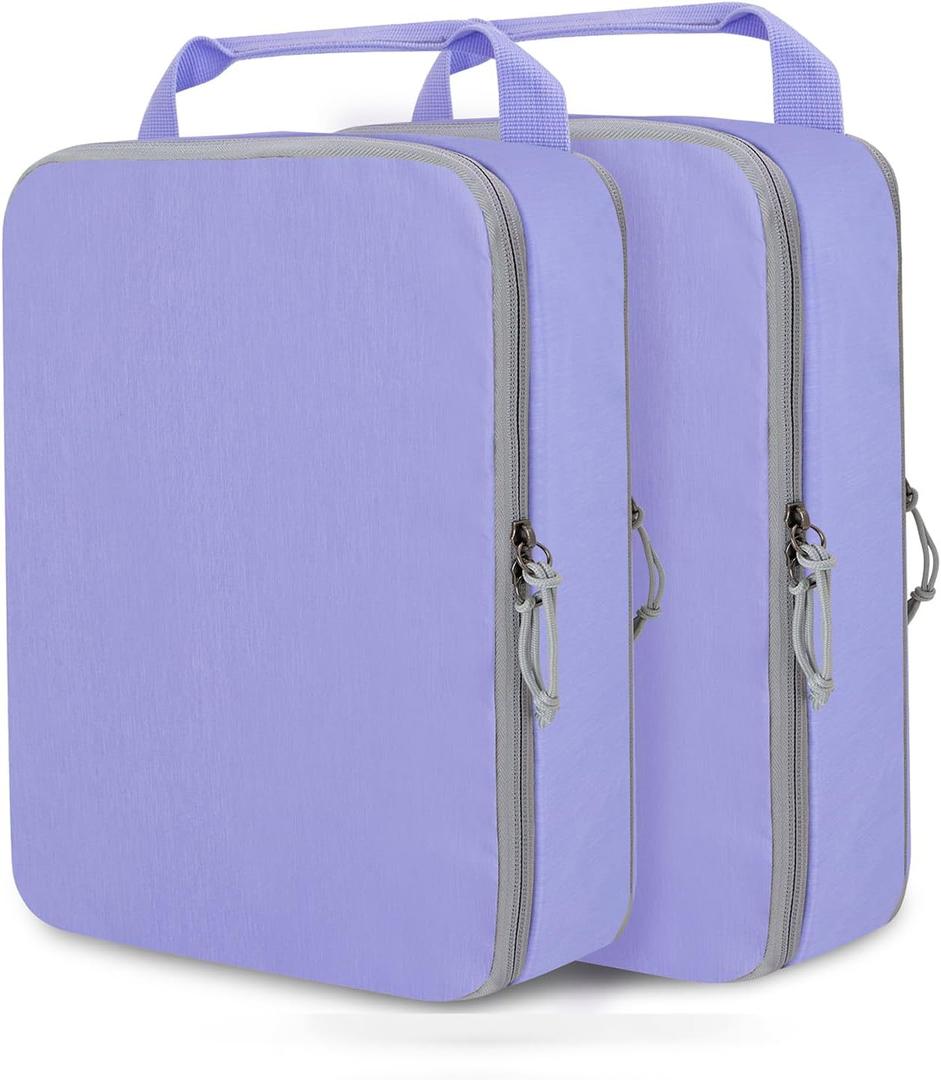Large Compression Packing Cubes for Travel, 2 Set Compression Bags Travel Cubes for Packing Suitcase Organizer Luggage Organizer Bags Set, Purple