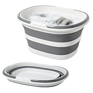 Large Plastic Cleaning Supplies Caddy Bucket with Handles, Portable Cleaning Tool Storage Tote Pop Up Mop Bucket for Dorm and Bedroom, Collapsible Plastic Bucket for Fishing, Garden (Grey)