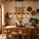Boho Rattan Chandelier Farmhouse Dining Room Light Fixture 5 Light Woven Pendant Lighting for Kitchen Island Handwoven Wicker Ceiling Hanging Lamp for Living Room Bedroom Entryway Adjustable Height