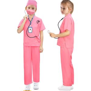 BOMLY Doctor Costume for Kids 7Pcs Toddler Nurse Scrubs Set With Halloween Dress Up Costumes for Boys and Girls Ages 3-11